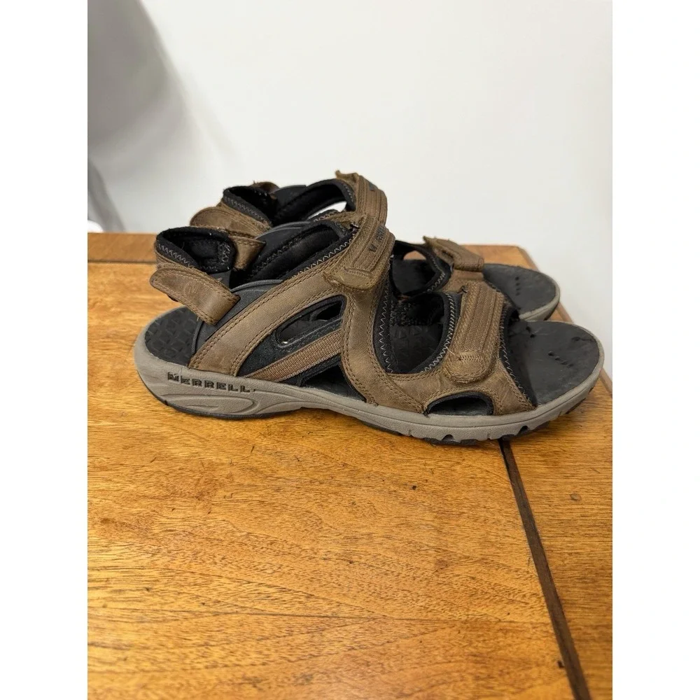 Merrell Men's Cambrian Strap Dark Earth Hiking Water Sandals Leather Adjustable